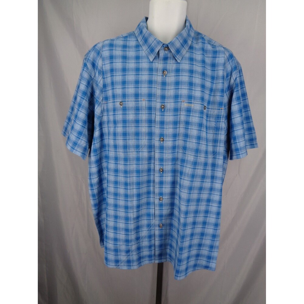 Orvis Tech Chambray Work Shirt Plaid Active Fit Size XL